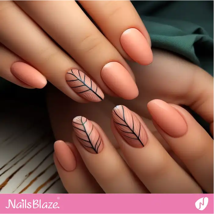 Leaf Pattern on Peach Fuzz Nails | Nature-inspired Nails - NB1663